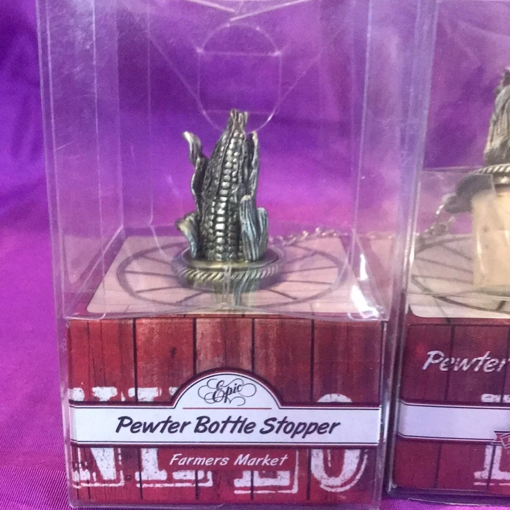 NWT Epic Set of 4 pewter corn husk wine bottle stopper Farmers market collection